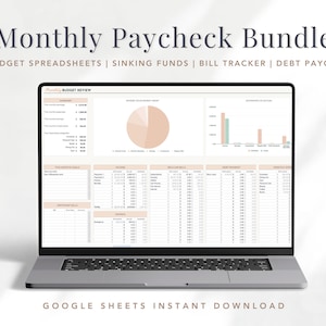Budget Spreadsheet Bundle, Paycheck Budget, Debt Payoff Tracker, Bill Tracker, Savings Tracker, Sinking Funds Tracker, Google Sheets Excel