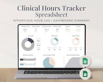 Feuille de calcul de suivi des heures de clinique, journal de supervision, feuilles Excel et Google
