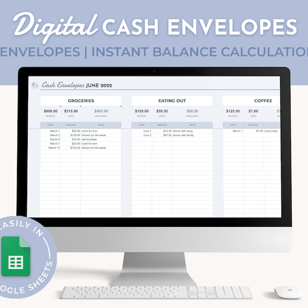 Digital Cash Envelopes, Instant Download, Cash Spending Tracker, Digital Finance Spreadsheet, Budgeting Spreadsheet, Spending Tracker