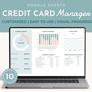 Hoja de cálculo de pago de tarjetas de crédito en Excel, plantilla de registro de seguimiento de tarjetas de crédito, Hojas de cálculo de Google para pagos con tarjeta de crédito, Planificador de puntaje crediticio