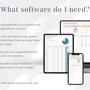 May include: A screenshot of a computer screen showing a spreadsheet program with the text "Cash Envelopes June 2021" at the top. The spreadsheet is compatible with Google Sheets or Excel.