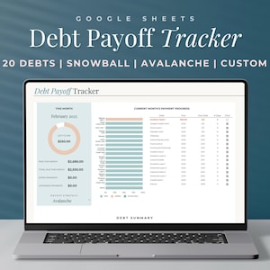 Calculadora de avalancha de deudas, calculadora de pago de deudas en forma de bola de nieve, planificador de pago de préstamos de tarjetas de crédito de Google Sheets, hoja de cálculo de presupuesto de finanzas personales