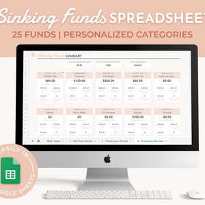 Sinking Funds Google Sheets Spreadsheet, Finance Spreadsheet, Budgeting Spreadsheet, Savings Tracker, Sinking Funds Planner