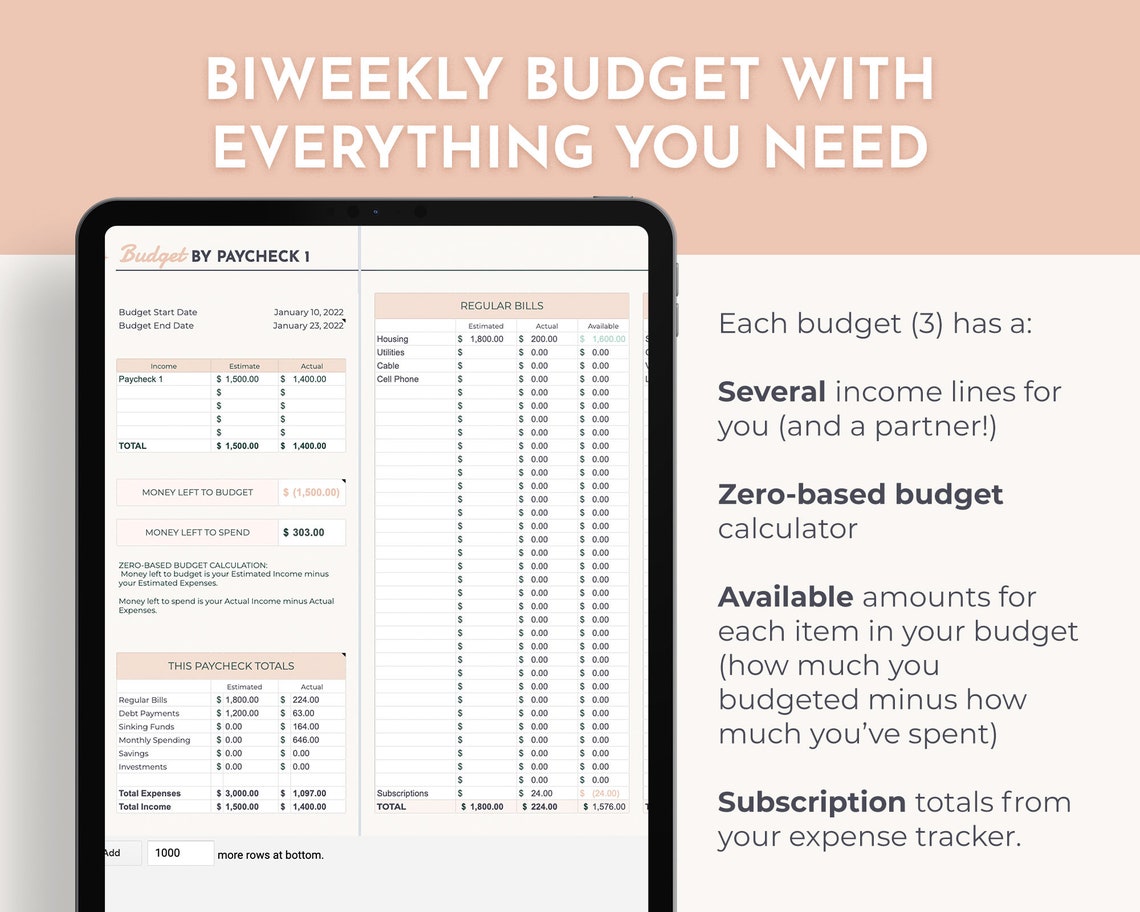 Ultimate Bi-weekly Budget by Paycheck Spreadsheet Template for - Etsy