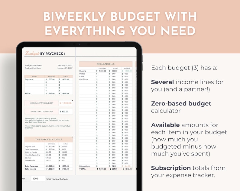 Ultimate Biweekly Budget by Paycheck Spreadsheet (Instant Download) Etsy