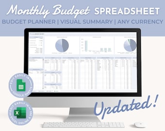 Monthly Budget Spreadsheet for Excel, Google Sheets, Instant Download, Budget Planner, Financial Planner, Expense Tracker, Bill Tracker