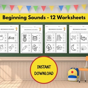 Beginning Sounds Worksheets | Printable Alphabet Worksheets | Phonics Worksheet | Kindergarten 1st Grade Phonics & Literacy