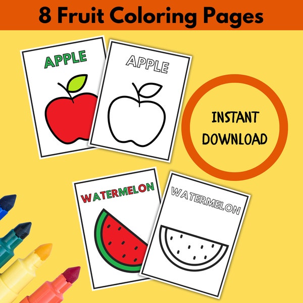 Fruit Coloring Pages | Printable Coloring Pages Fruit | Simple Printable Coloring Pages for Kids, Toddlers, Preschoolers