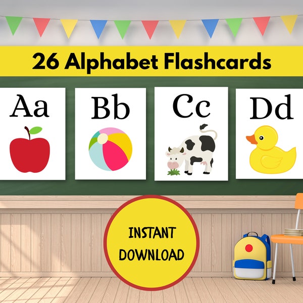 ABC Flashcards, Alphabet Flashcards, Educational Cards, Alphabet Printable, Digital Download for Kids, ABC Game, Preschool Prep, Learn ABCs