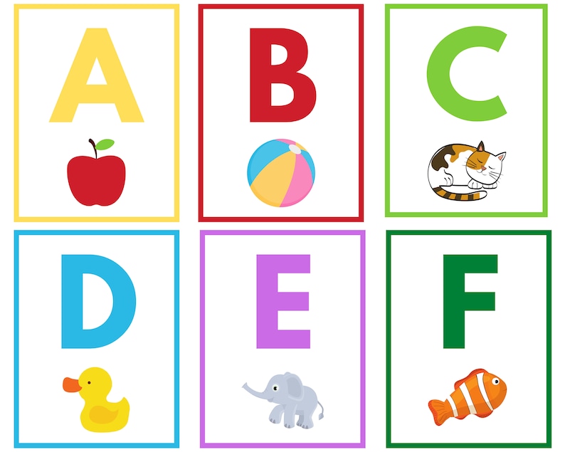Colorful Alphabet Flash Cards ABC Flashcards Printable Full Color With