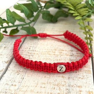 Pulsera inicial, pulsera cordón rojo, pulsera cordón Wax, conjunto pulsera pareja, pulsera Surfer, pulsera inicial plata, pulsera hombre