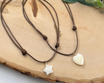 Mother of Pearl Choker: Adjustable Waxed Cord Necklace