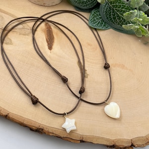Mother of Pearl Choker: Adjustable Waxed Cord Necklace