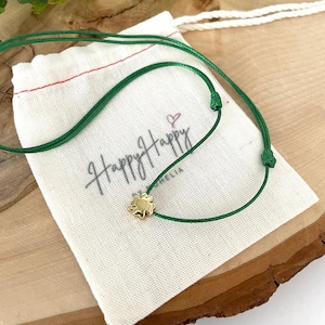 Gold Shamrock Necklace: Green Waxed Cord, Adjustable Length