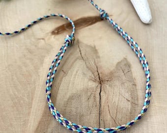 Adjustable Cotton Cord Choker: Waterproof Boho Necklace Blue Purple Gold