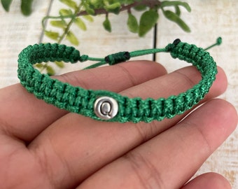 Initial bracelet, Wax cord bracelet, couple bracelet set, Surfer Bracelet, silver initial bracelet, Green bracelet, bracelet for men