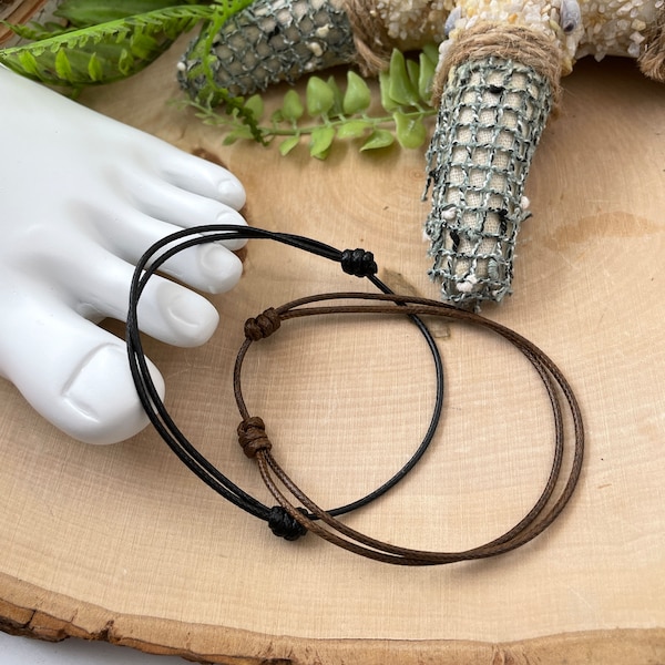 Waxed Cord Anklet: Minimalist Boho Beach Surfer Style