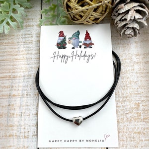 Heart Choker, Adjustable Cord Necklace, Christmas Presents, Small Heart Necklace, Wax Cord Necklace, Silver Heart Necklace, Thoughtful Gift