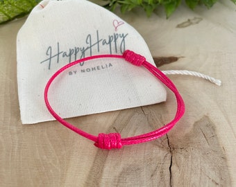 Adjustable Hot Pink Wax Cord Bracelet: Boho Anklet Necklace Set