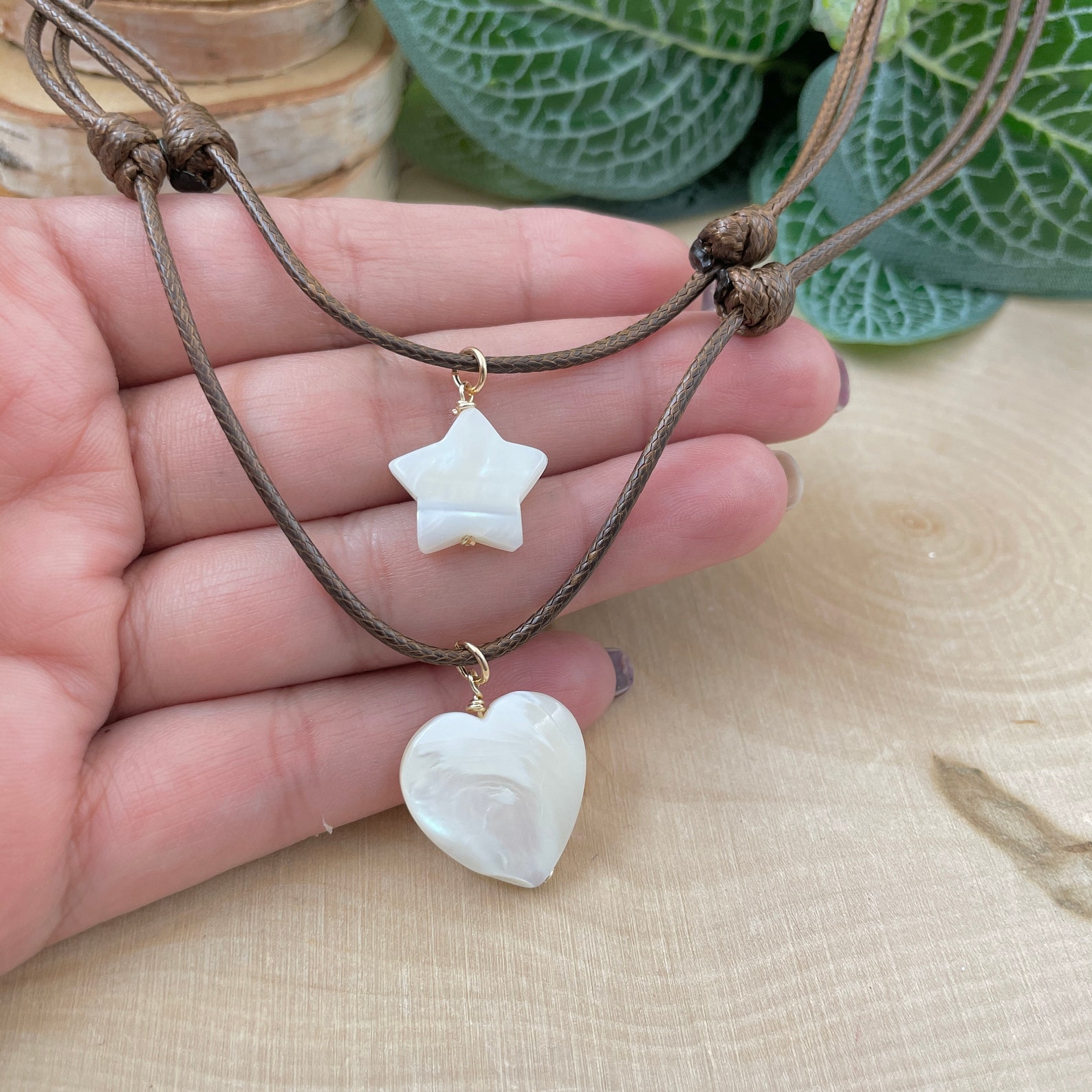 Adjustable Cord Necklace Mother of Pearl Choker Waxed Cord Etsy