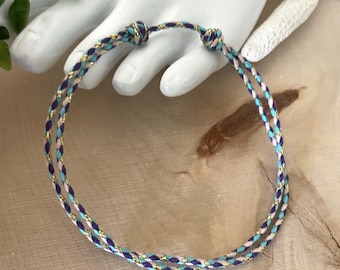 Tobillera de algodón trenzado: Pulsera de tobillo bohemia de playa, azul, morado y dorado