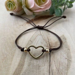 Bracelet à breloques coeur en or, bracelet cordon simple, bracelet cordon réglable, bracelet simple, bracelet meilleur ami, bracelet coeur cordon