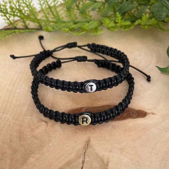 Initial Bracelet Wax Cord Bracelet Couple Bracelet Set Surfer Bracelet Silver Initial Bracelet Gold Initial Bracelet Bracelet for Men Etsy UK