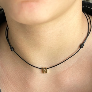 Collar con inicial personalizado, collar con cordón ajustable, cordón para collar, pulsera con inicial, collar con letras doradas, collar con inicial, collar para parejas