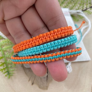 Orange & Turquoise Wax Cord Bracelet: Boho Football Team Bracelet
