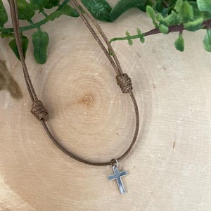 Silver Cross Choker: Minimalist Cord Necklace, Adjustable Boho Jewelry