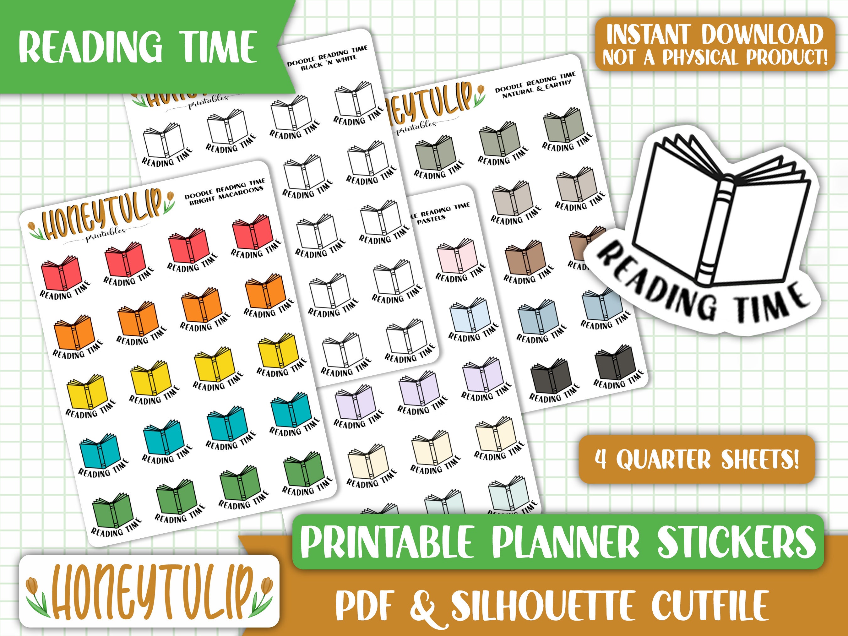 Printable Planner Stickers Reading Time Doodle Icon Stickers Hand Drawn ...