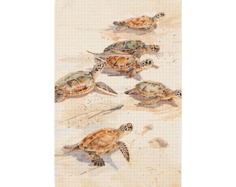 Asciugamano con motivo a nido d'ape e disegno di tartaruga marina