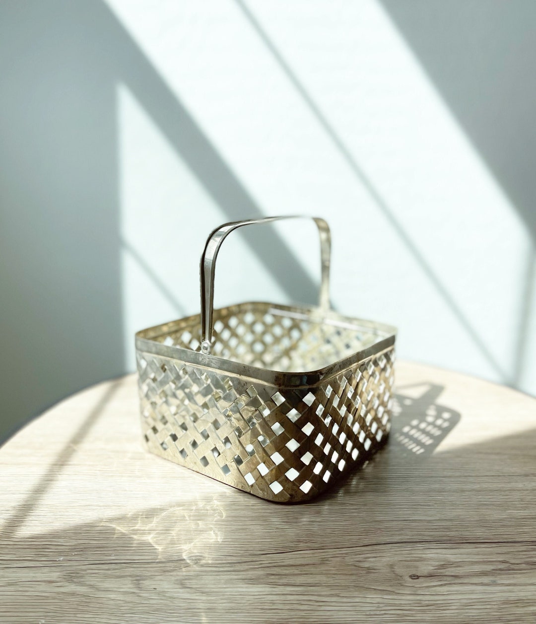 Vintage Silver Basket With Handle Etsy