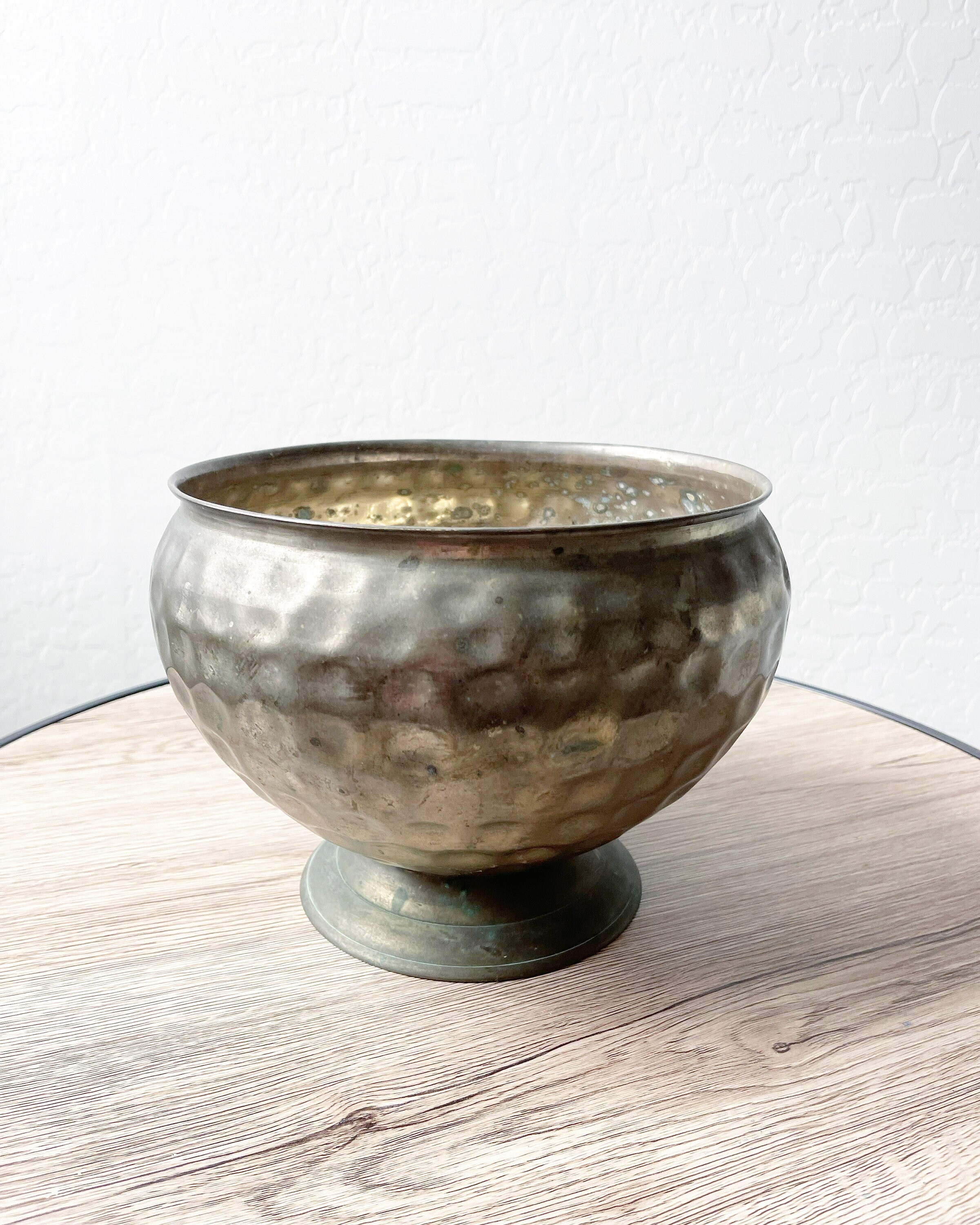 Hammered Metal Pedestal Bowl Vessel Planter Etsy