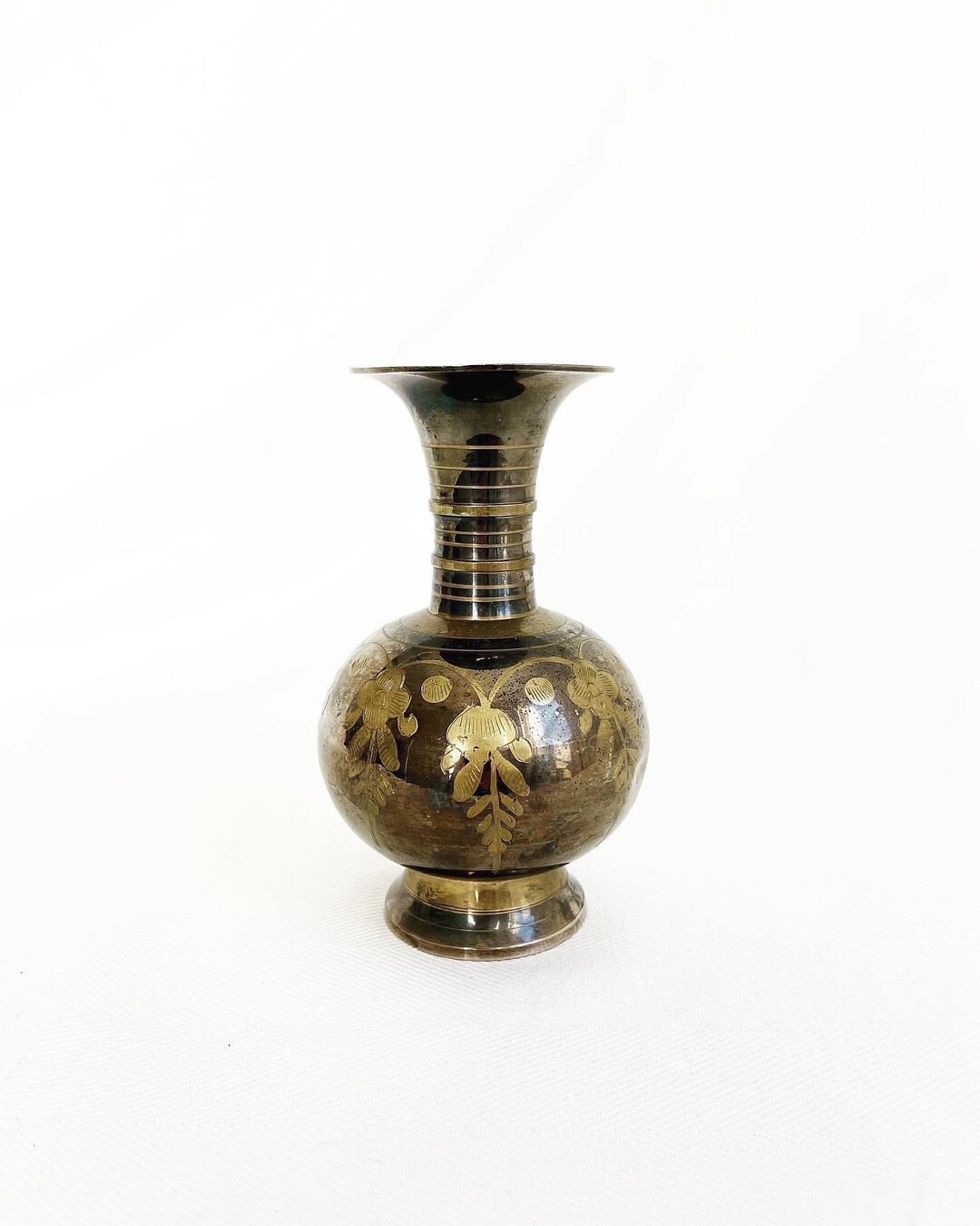 Vintage Etched Black and Gold Brass Vase Made in India Etsy