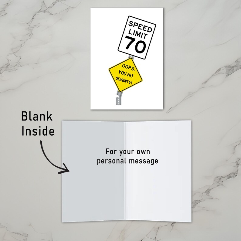 The inside of the 70th Birthday Card is left blank, giving you ample space to write a heartfelt message and add a personal touch to their special day.