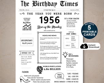 70th Birthday Card: 1956 Facts, Printable Gift (Digital Download)