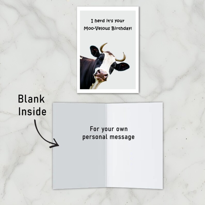 The inside of the Cow-themed Birthday Card is blank, giving you the space to write a heartfelt message and add a personal touch to their special day.