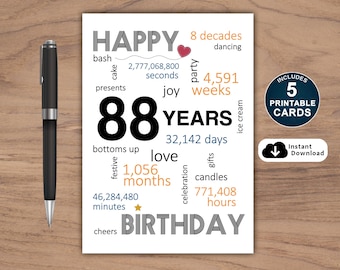 88th Birthday Card: Milestone Celebration (Printable, Instant Download)