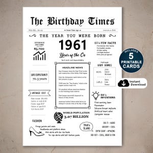 64e verjaardagskaart afdrukbare, afdrukbare verjaardagskaart voor 64e verjaardag, geboren in 1961 Cadeau voor moeder, vader of oma, direct downloaden