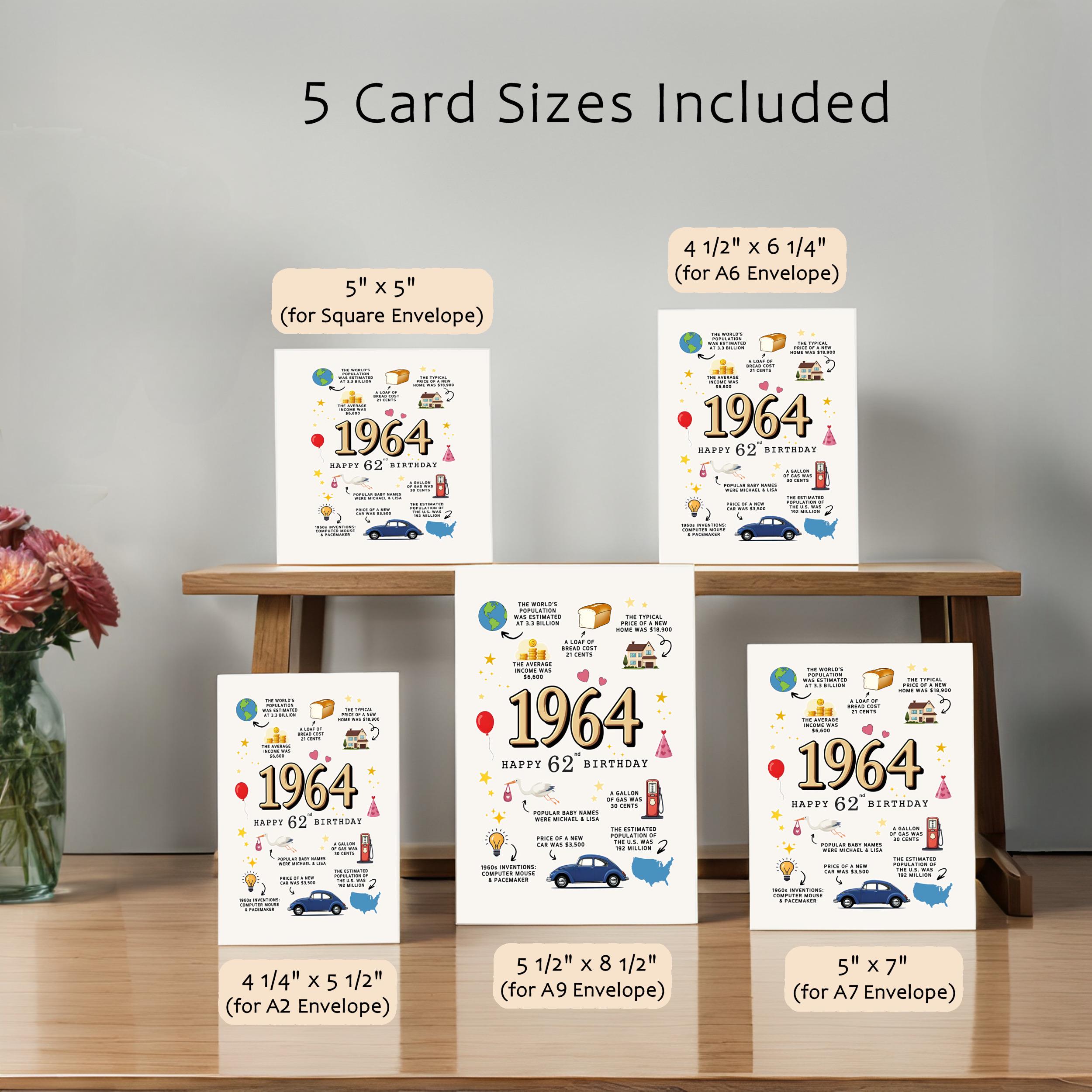 62nd Birthday Card, 1964 Fun Facts, Printable (instant Download