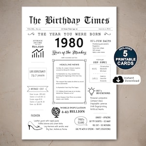 Carte de joyeux 45e anniversaire, carte d'anniversaire imprimable pour 45e anniversaire, né en 1980, cadeau pour lui ou elle, TÉLÉCHARGEMENT IMMÉDIAT