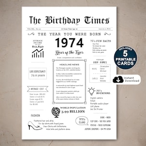 Cartão de aniversário de 51 anos para impressão, Cartão de aniversário de 51 anos para impressão, Nascido em 1974, presente para ele ou ela, DOWNLOAD INSTANTÂNEO