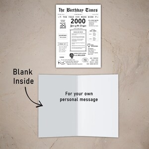 The inside of the 2000 printable birthday card is intentionally left blank, giving you space to write your heartfelt message, adding a personal touch to your 2000 birthday wishes.