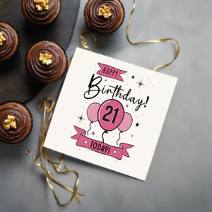 Celebrate their 21st birthday with our elegant Happy 21st Birthday card, beautifully presented next to chocolate cupcakes.
