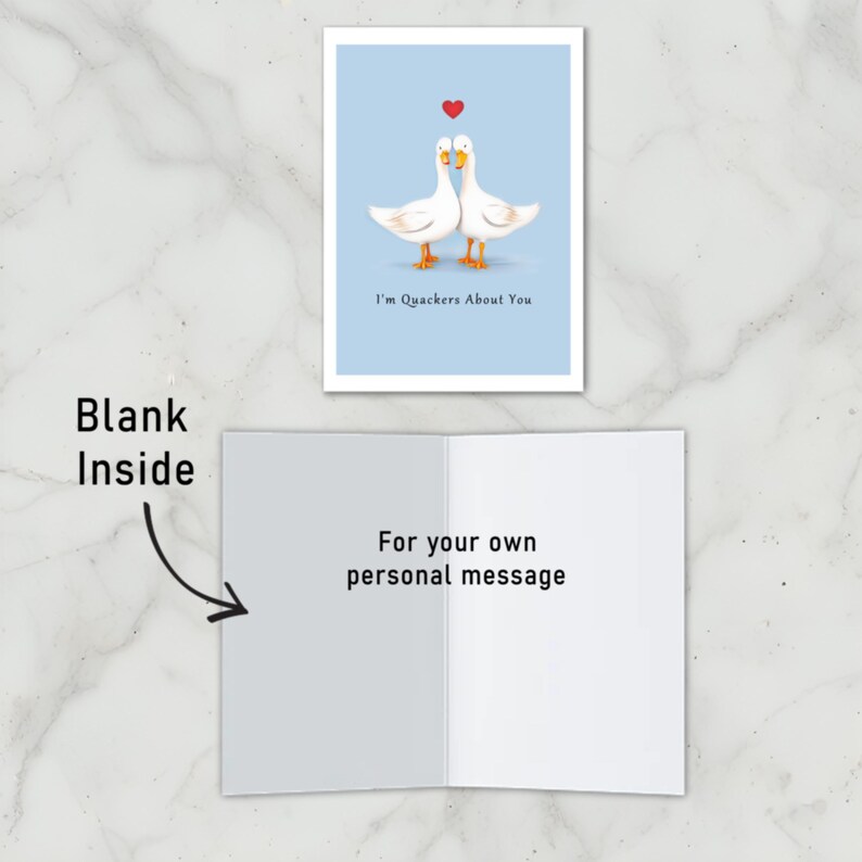 The inside of the Ducks in Love Anniversary Card is intentionally left blank, giving you the space to write a heartfelt message and add a personal touch to your loved one's special day