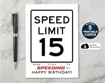 Funny 15th Birthday Card: Speed Limit Sign (Printable PDF)
