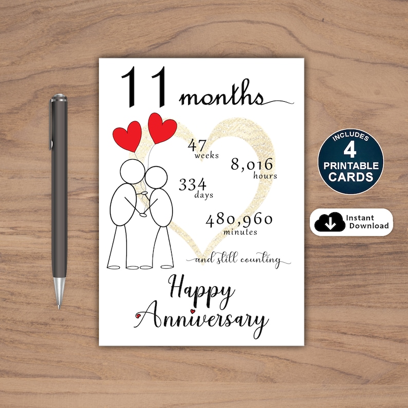 11 Month Anniversary Card Printable, Printable Anniversary Card, Eleventh Month Anniversary Card