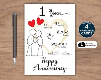 1st Anniversary Card, Printable 1st Anniversary Card, Anniversary Card For Him, Anniversary Card For Her