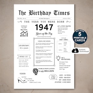 Afdrukbare 78e verjaardagskaart, afdrukbare verjaardagskaart voor 78e verjaardag, geboren in 1947 Cadeau voor moeder, vader of oma, direct downloaden